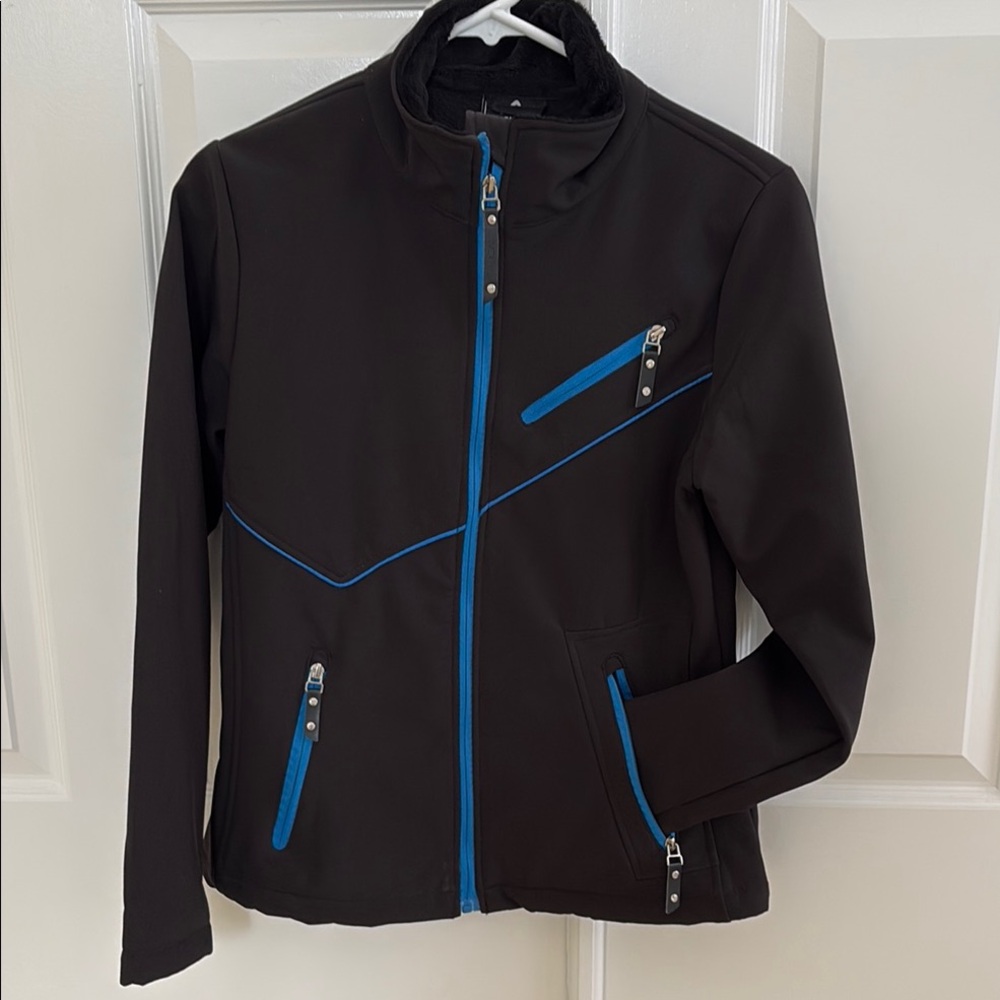 Black and Blue Jacket with Athletic Design and Full-Length Zipper - Picture 1 of 3